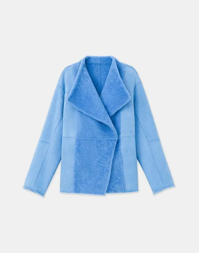 Lafayette 148 New York Shearling Reversible Coat Blue Iris Ready To Wear Leathers and Suedes