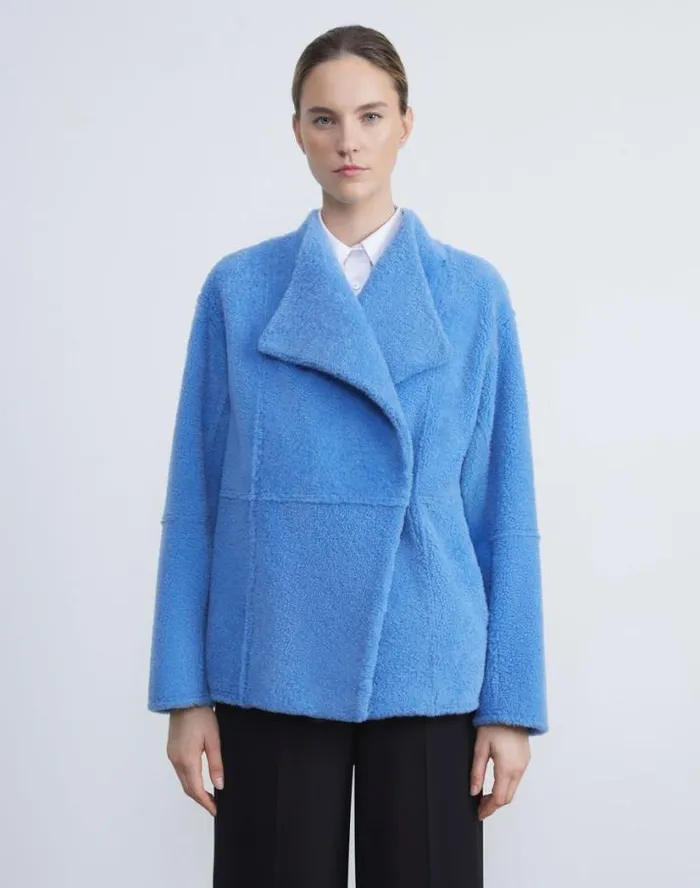 Lafayette 148 New York Shearling Reversible Coat Blue Iris Ready To Wear Leathers and Suedes