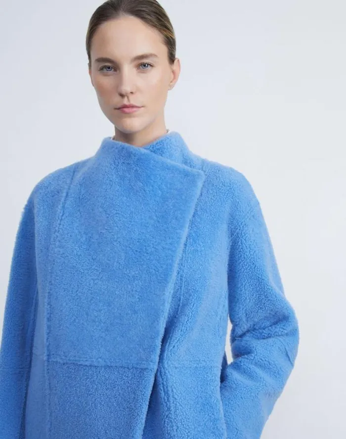 Lafayette 148 New York Shearling Reversible Coat Blue Iris Ready To Wear Leathers and Suedes
