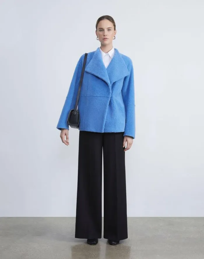 Lafayette 148 New York Shearling Reversible Coat Blue Iris Ready To Wear Leathers and Suedes