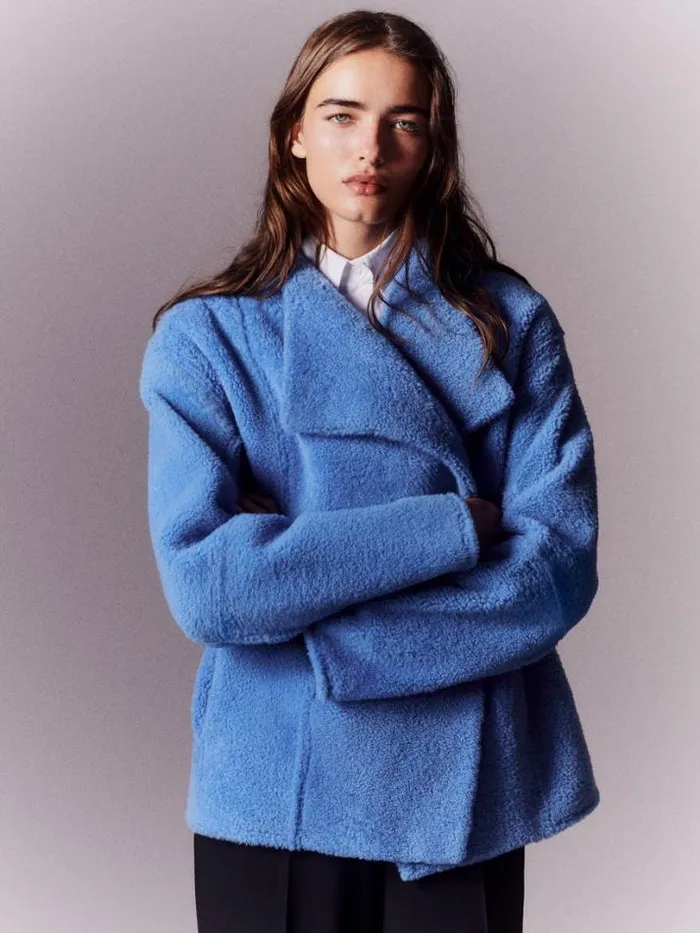 Lafayette 148 New York Shearling Reversible Coat Blue Iris Ready To Wear Leathers and Suedes