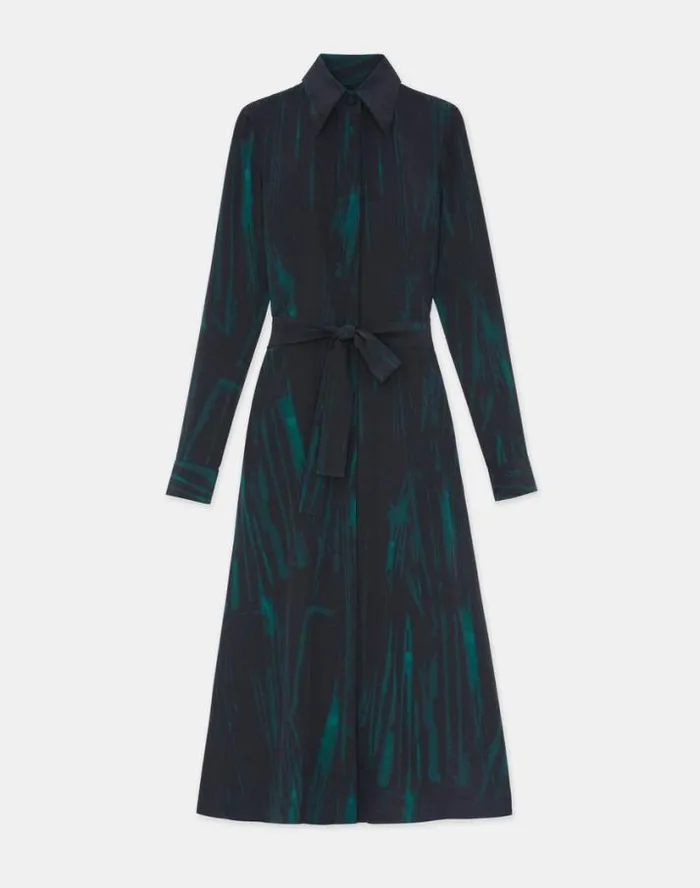 Lafayette 148 New York Stamped Pages Print Silk Crepe De Chine Shirtdress Black Multi Ready To Wear Dresses