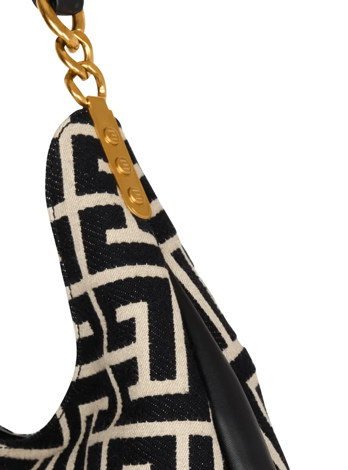 Large 1945 Soft Hobo Bag In Jacquard Fabric With A PB Labyrinth Monogram Black Women Balmain Shoulder Bags