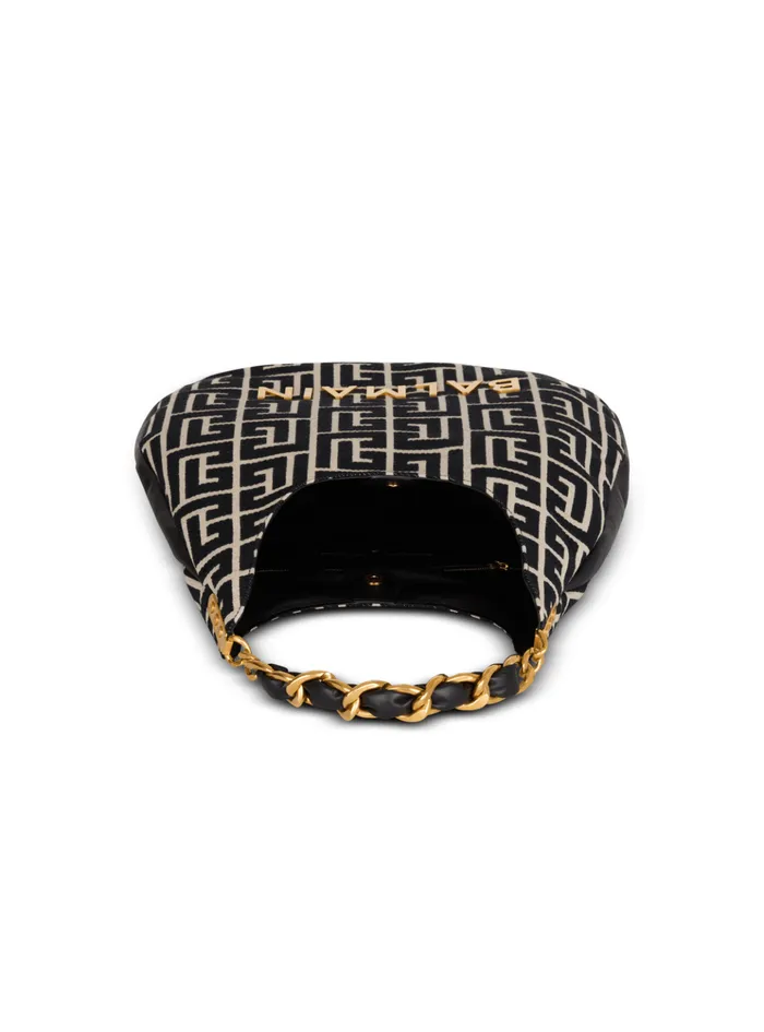 Large 1945 Soft Hobo Bag In Jacquard Fabric With A PB Labyrinth Monogram Black Women Balmain Shoulder Bags