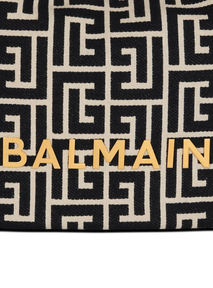 Large 1945 Soft Hobo Bag In Jacquard Fabric With A PB Labyrinth Monogram Black Women Balmain Shoulder Bags
