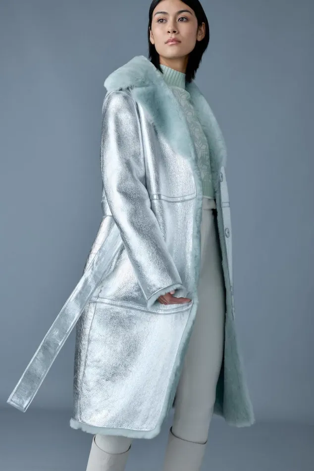 Leather Jackets Women Mackage KIMBERLY Long Leather Shearling Coat Silvermint Leather Jackets Women Mackage KIMBERLY Long Leather Shearling Coat Silvermint
