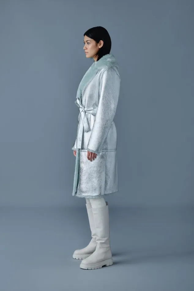 Leather Jackets Women Mackage KIMBERLY Long Leather Shearling Coat Silvermint Leather Jackets Women Mackage KIMBERLY Long Leather Shearling Coat Silvermint