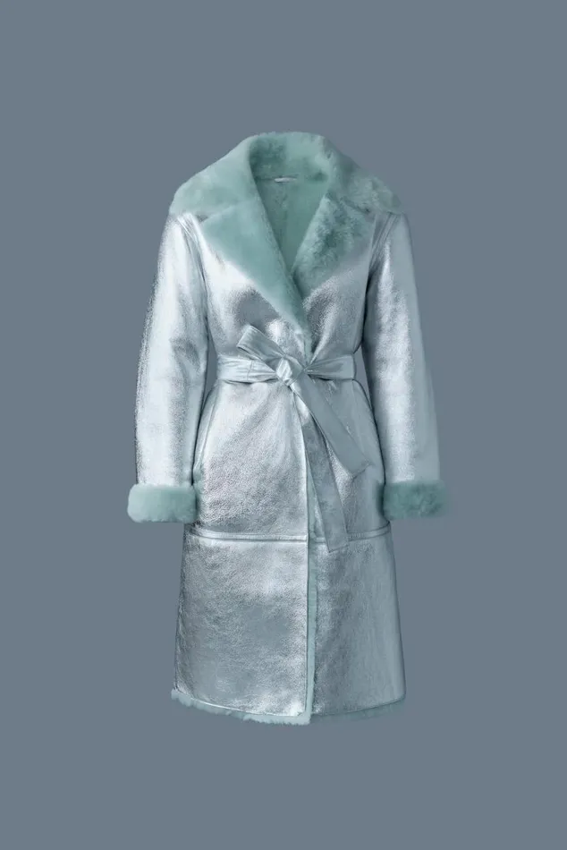 Leather Jackets Women Mackage KIMBERLY Long Leather Shearling Coat Silvermint Leather Jackets Women Mackage KIMBERLY Long Leather Shearling Coat Silvermint