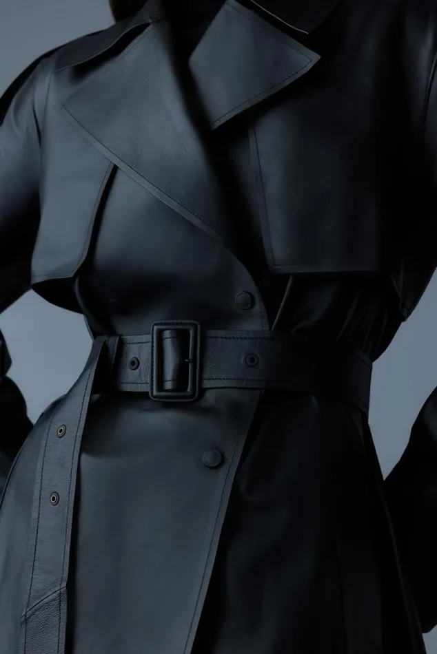Leather Jackets Women Mackage MEDORA Luster Leather Threequarter Coat Black