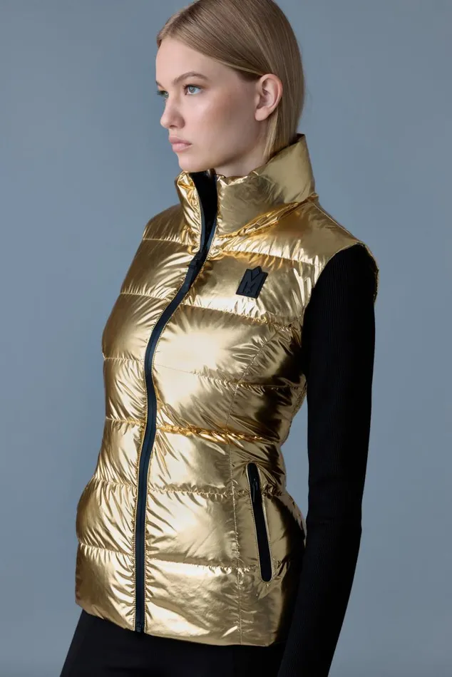 Light Down Jackets Women Mackage GISELAM Metallic Laminate Light Down Vest Gold