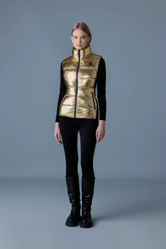 Light Down Jackets Women Mackage GISELAM Metallic Laminate Light Down Vest Gold
