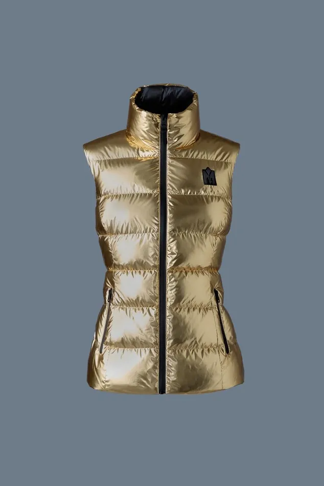 Light Down Jackets Women Mackage GISELAM Metallic Laminate Light Down Vest Gold
