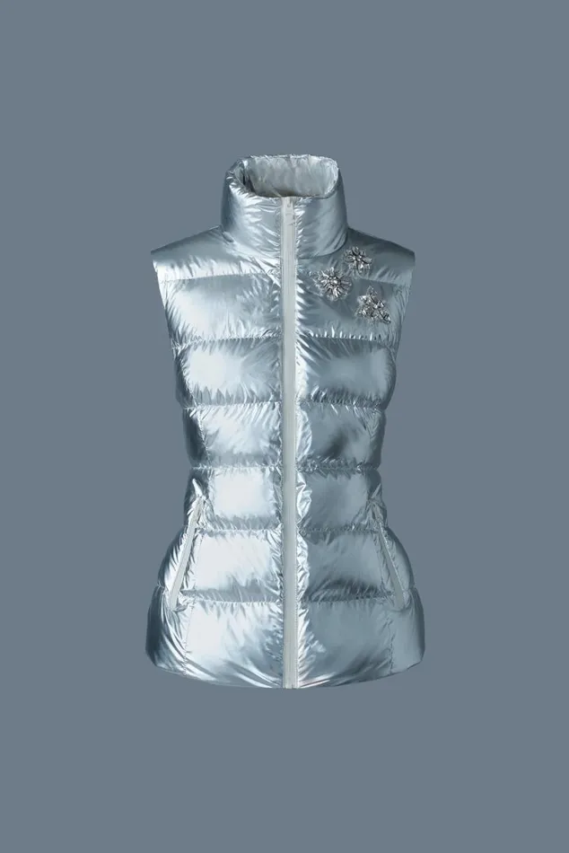 Light Down Jackets Women Mackage GISELAM Metallic Laminate Light Down Vest Gold