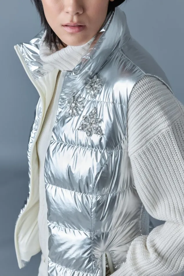Light Down Jackets Women Mackage GISELAM Metallic Laminate Light Down Vest Gold