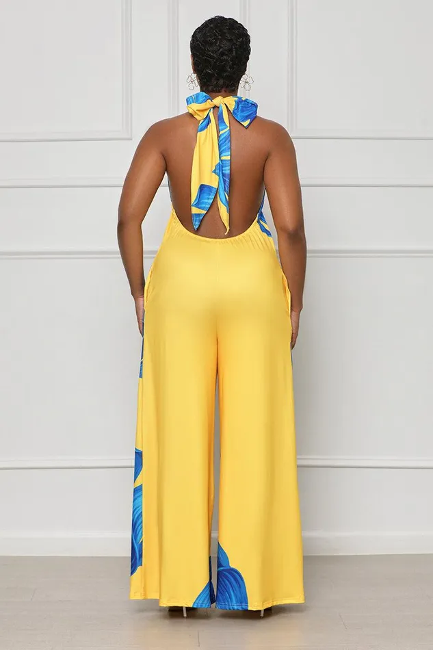 Lilly039s Kloset Jumpsuits and Rompers Women Cabana Palm Print Jumpsuit Yellow Multi FINAL SALE