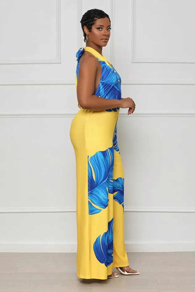 Lilly039s Kloset Jumpsuits and Rompers Women Cabana Palm Print Jumpsuit Yellow Multi FINAL SALE