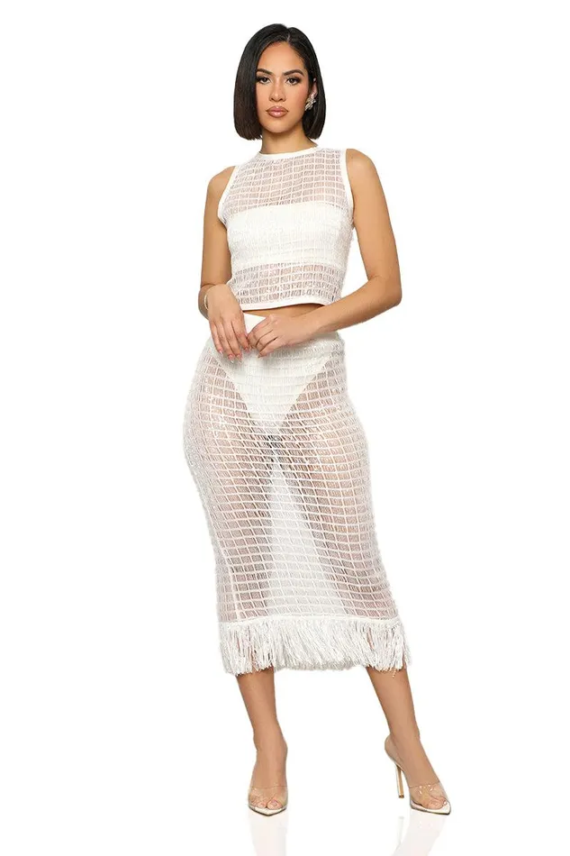 Lilly039s Kloset Sets Women Sparkle Of Night Sequins Cover Up Set White