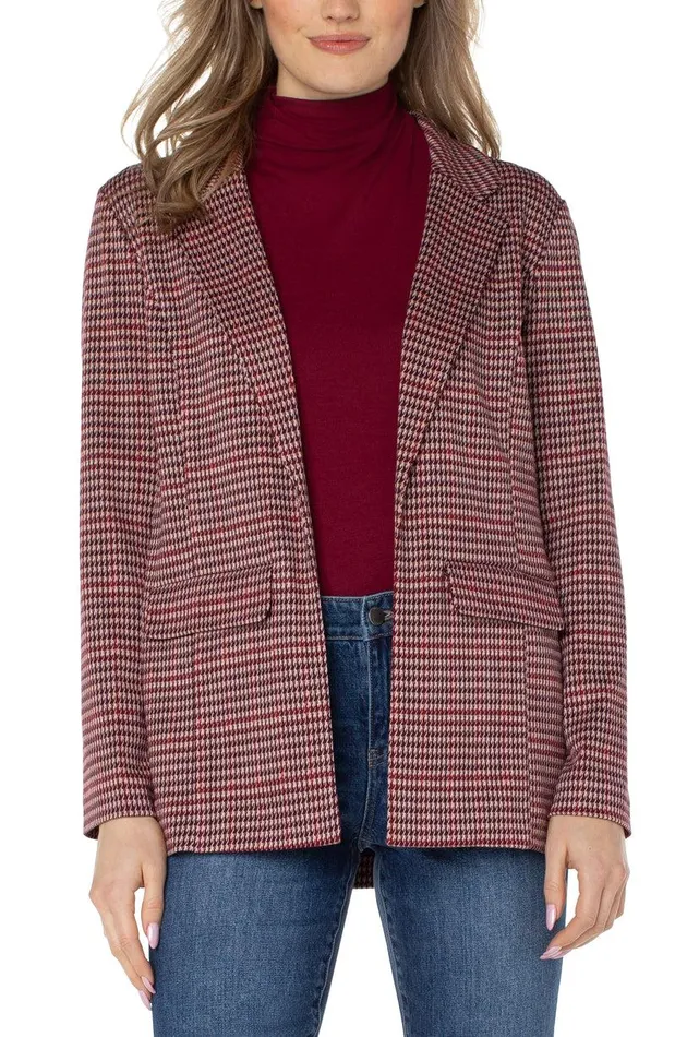 Liverpool Los Angeles BOYFRIEND BLAZER WITH PRINCESS DART PATTERN KNIT Mulberry Multi Houndstooth Women BLAZERS