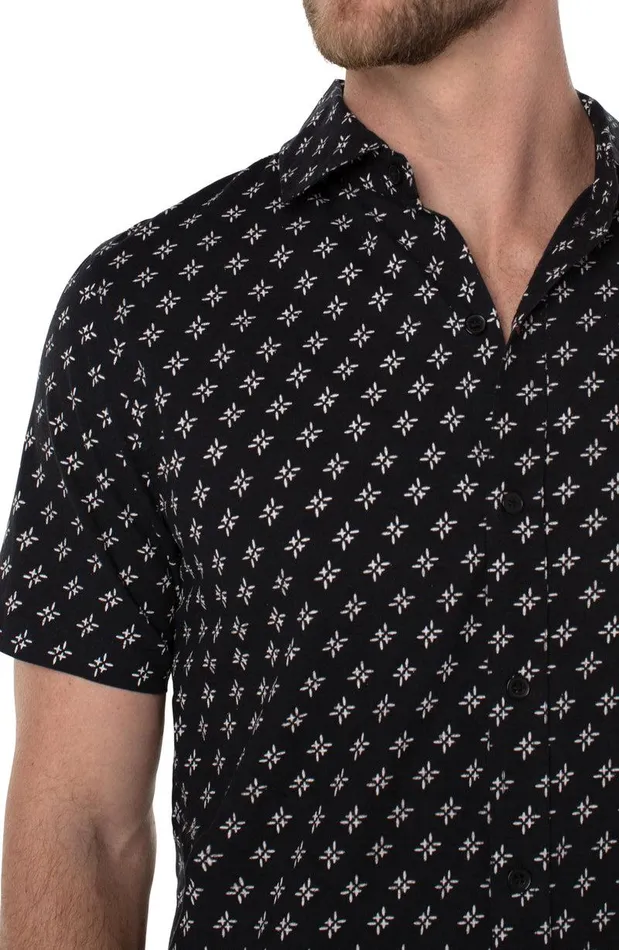 Liverpool Los Angeles PRINTED SHORT SLEEVE SHIRT Black Porcelain Men BUTTON DOWNS