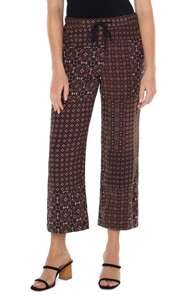 Liverpool Los Angeles PULL ON WIDE LEG CROP TROUSER Patchwork Geo Ditsy Women KNIT PULLONS