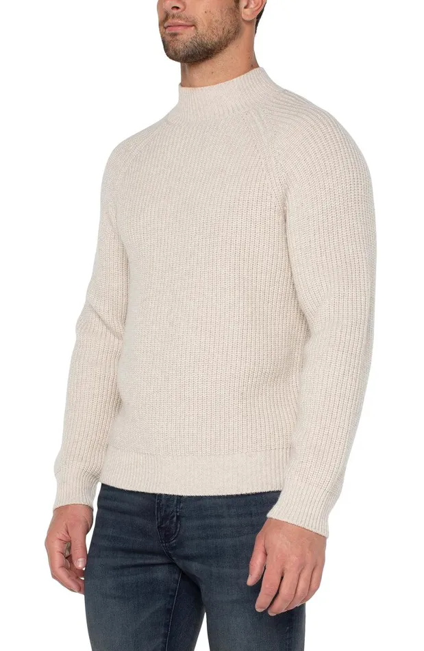 Liverpool Los Angeles SHAKER STITCH MOCK NECK SWEATER Oatmeal Multi Men SWEATERS