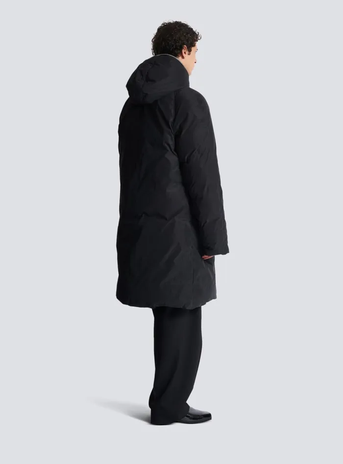 Long Down Nylon Jacket With Label Black Men Balmain Outerwear