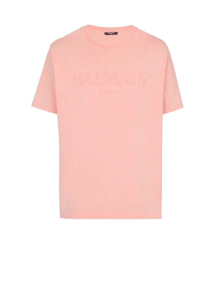Loose Tshirt With Vintage Embroidery Pink Men Balmain TShirts