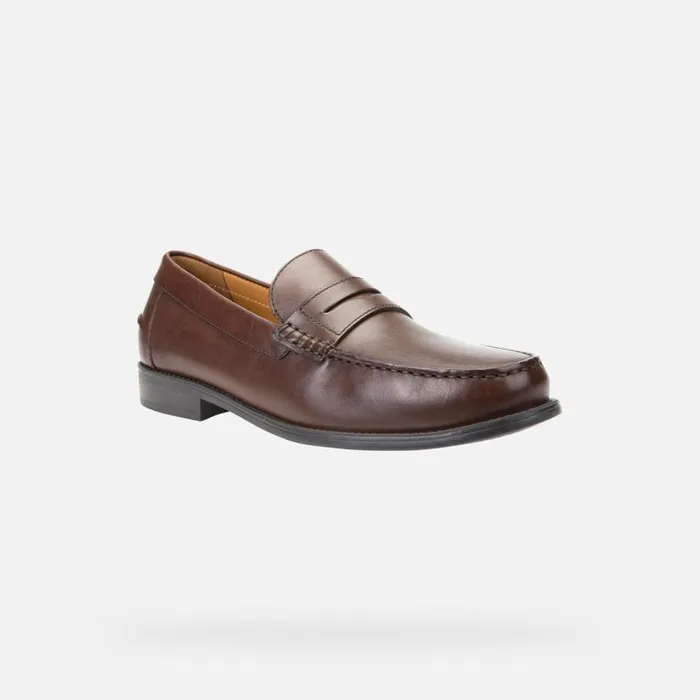 Man Geox Loafers NEW DAMON Men039s Brown Leather Loafers Geox Dark Brown