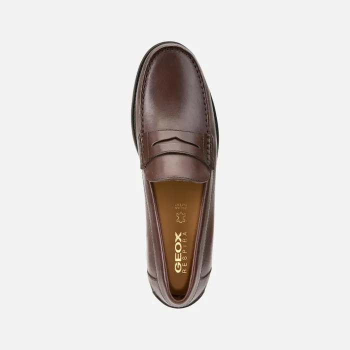 Man Geox Loafers NEW DAMON Men039s Brown Leather Loafers Geox Dark Brown