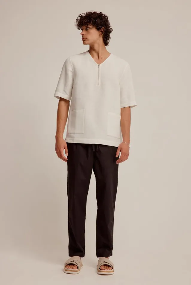 Man Venroy Shirts Relaxed Cotton Linen Zip Top