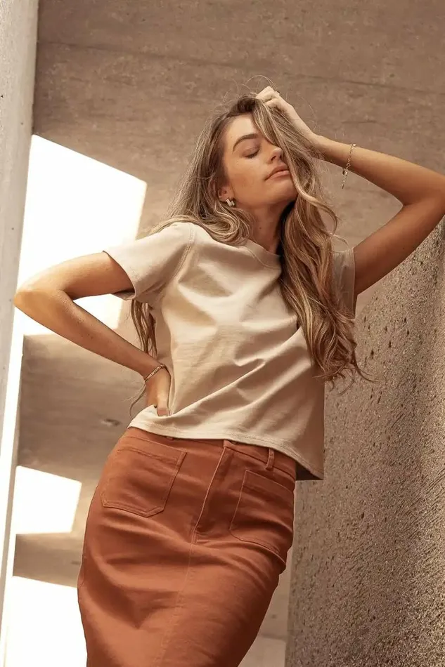 Mason Crewneck TShirt In Taupe Taupe Women Bohme Tees and Tanks