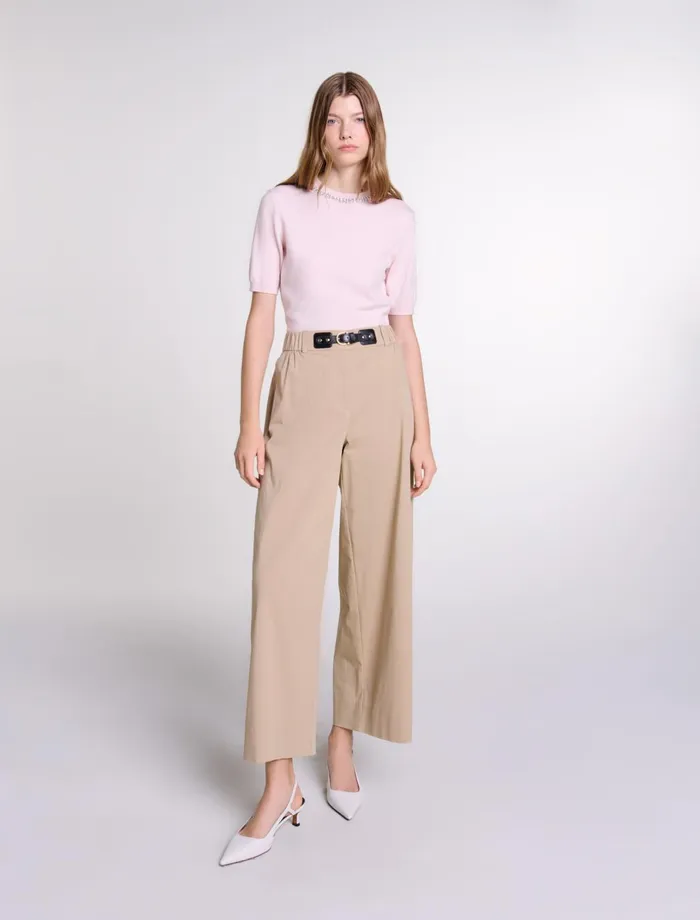 Matching Sets Women Maje WideLeg Cotton Trousers Light Beige