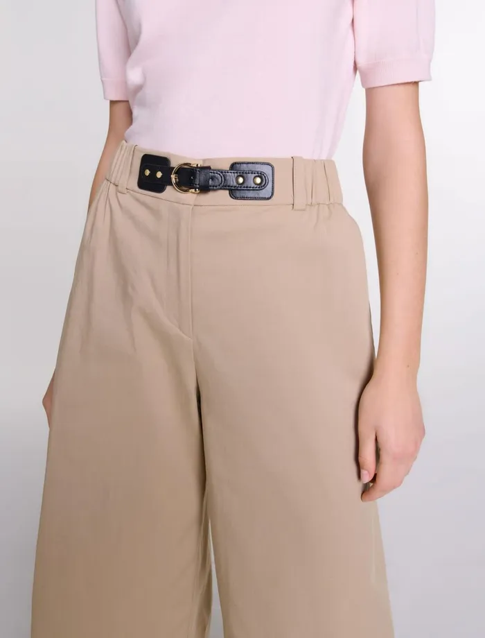 Matching Sets Women Maje WideLeg Cotton Trousers Light Beige