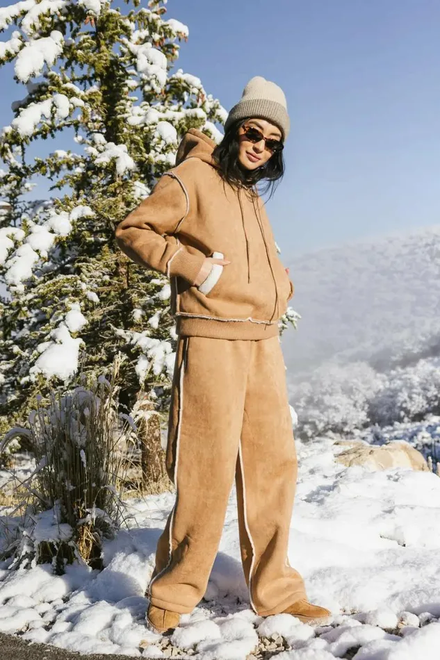 Mattie Faux Shearling Hoodie In Camel Camel Women Bohme Sets