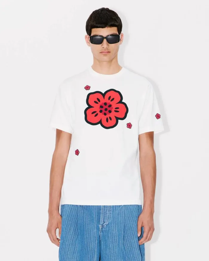 Men 039Boke Flower039 Embroidered Tshirt In Cotton Off White Kenzo Tshirts And Polos