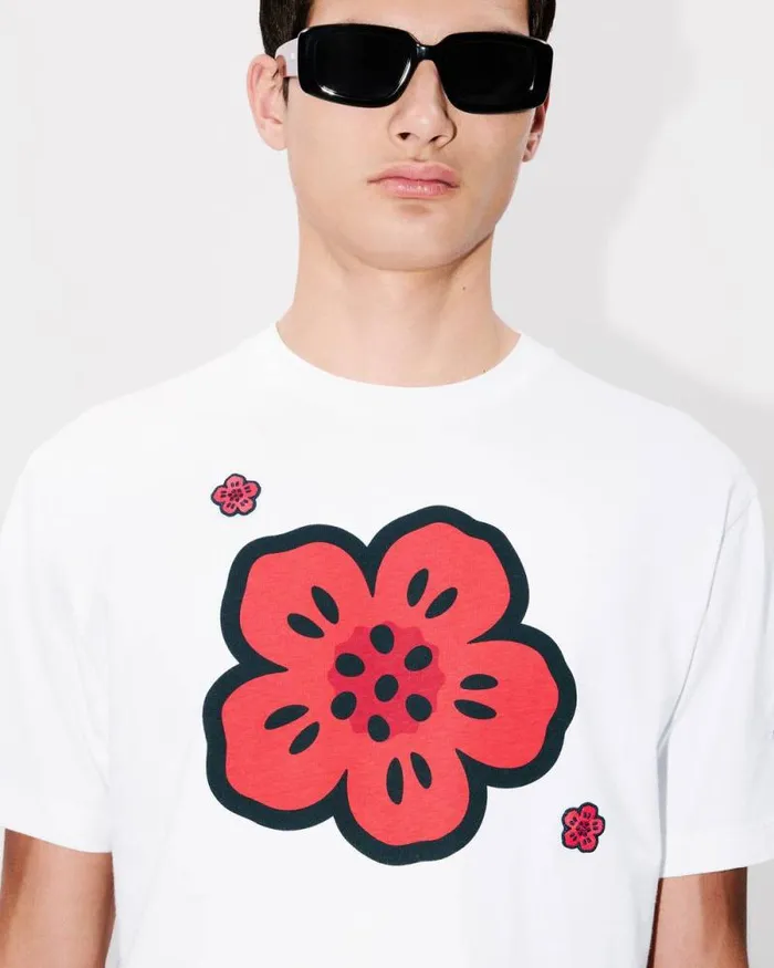 Men 039Boke Flower039 Embroidered Tshirt In Cotton Off White Kenzo Tshirts And Polos