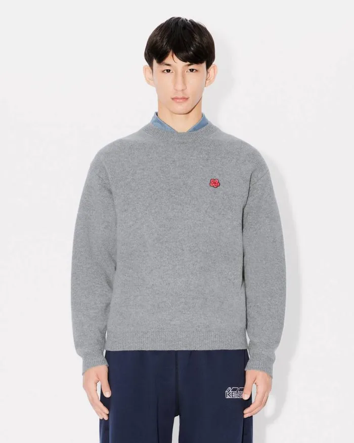 Men 039Boke Flower039 Embroidered Wool Jumper Misty Grey Kenzo Sweaters And Cardigans