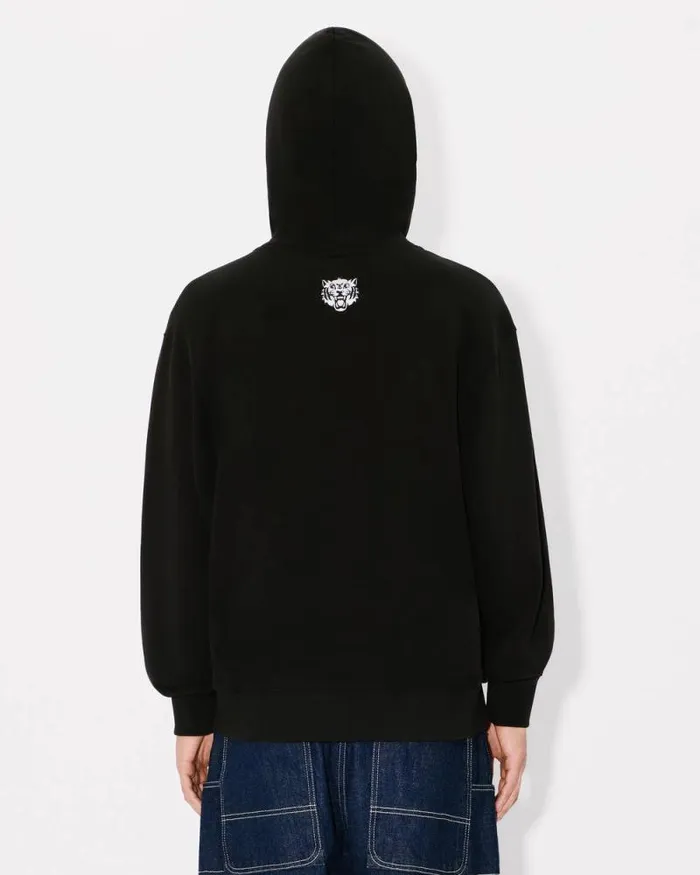Men 039KENZO Happy Tiger039 Embroidered Hoodie In Cotton Black Kenzo Sweatshirts And Hoodies