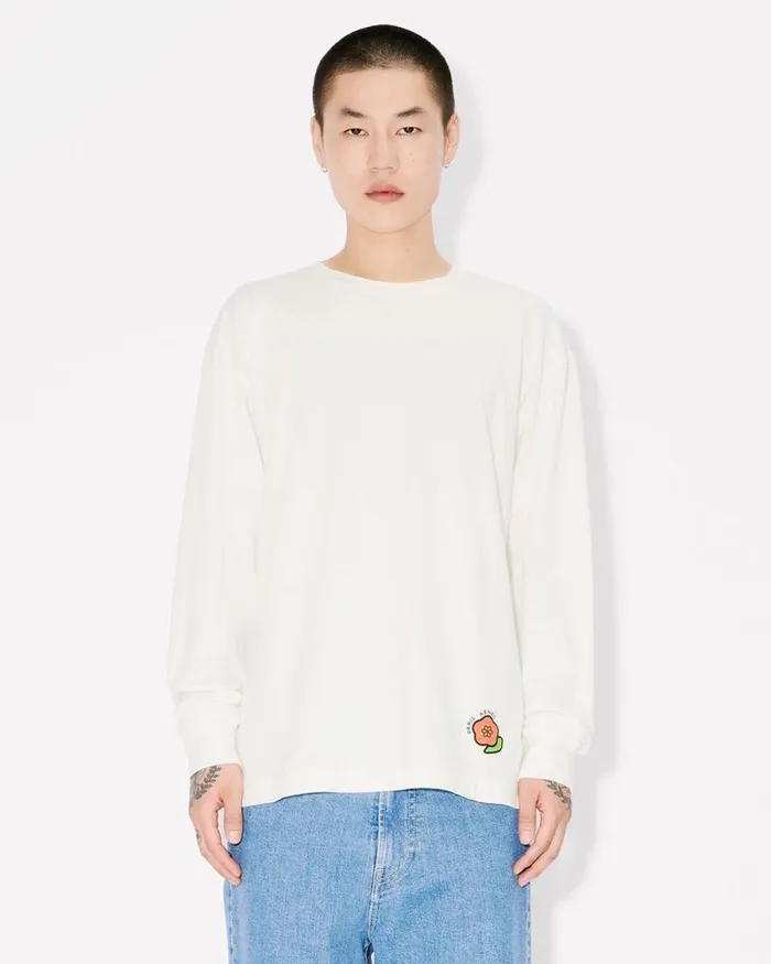 Men 039KENZO Pop039 Long Sleeve Sweatshirt In Cotton Off White Kenzo Tshirts And Polos