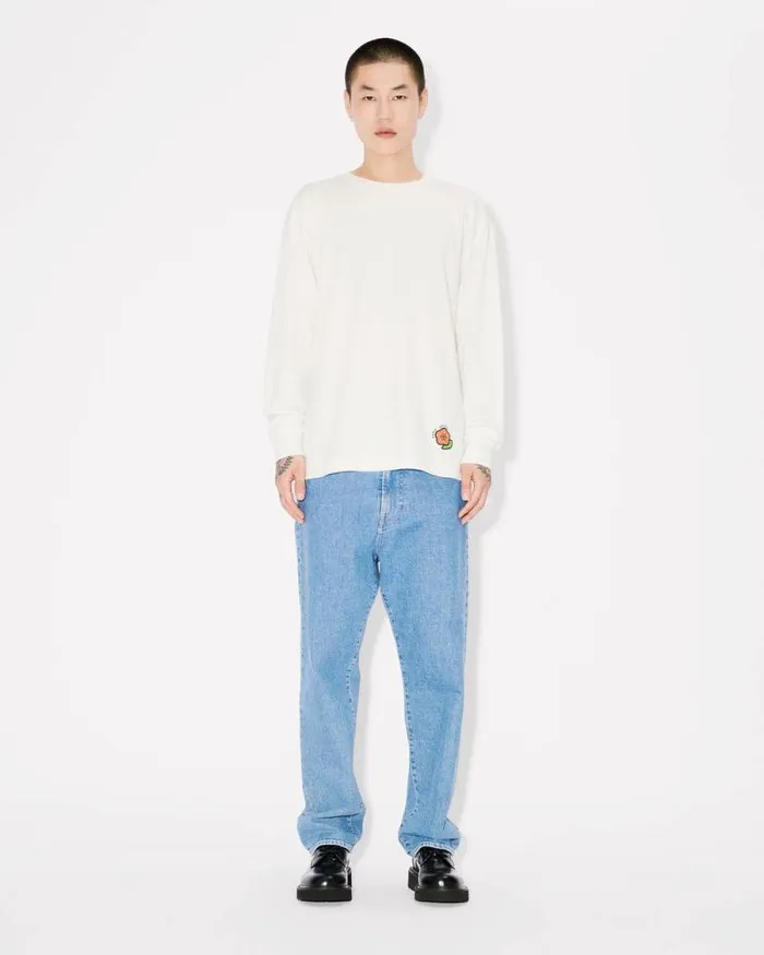 Men 039KENZO Pop039 Long Sleeve Sweatshirt In Cotton Off White Kenzo Tshirts And Polos