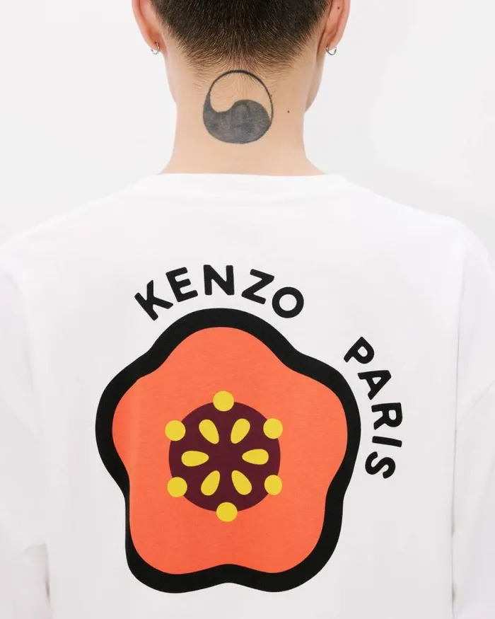 Men 039KENZO Pop039 Long Sleeve Sweatshirt In Cotton Off White Kenzo Tshirts And Polos