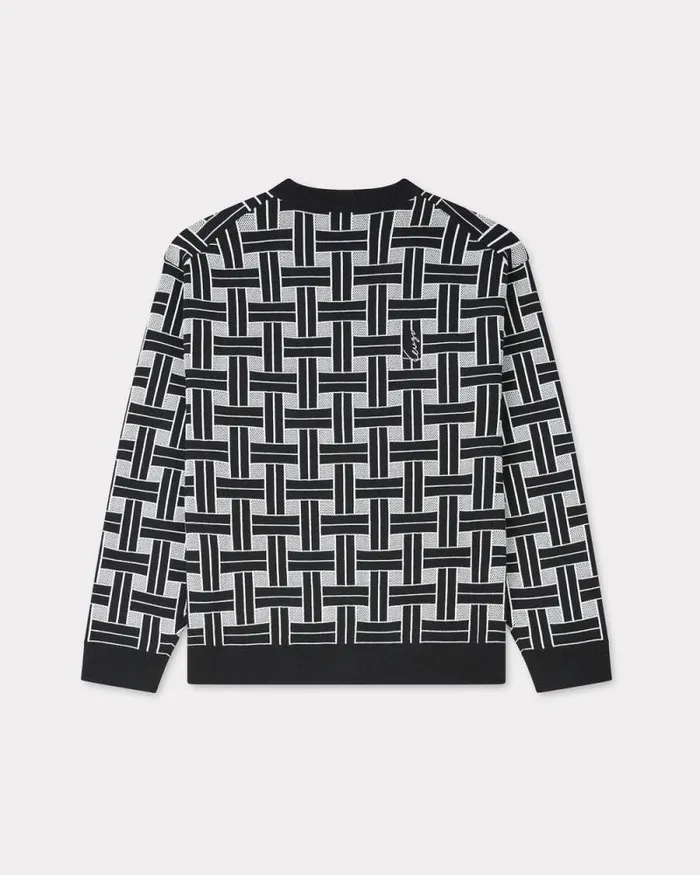 Men 039KENZO Weave039 Embroidered Cardigan Black Kenzo Sweaters And Cardigans