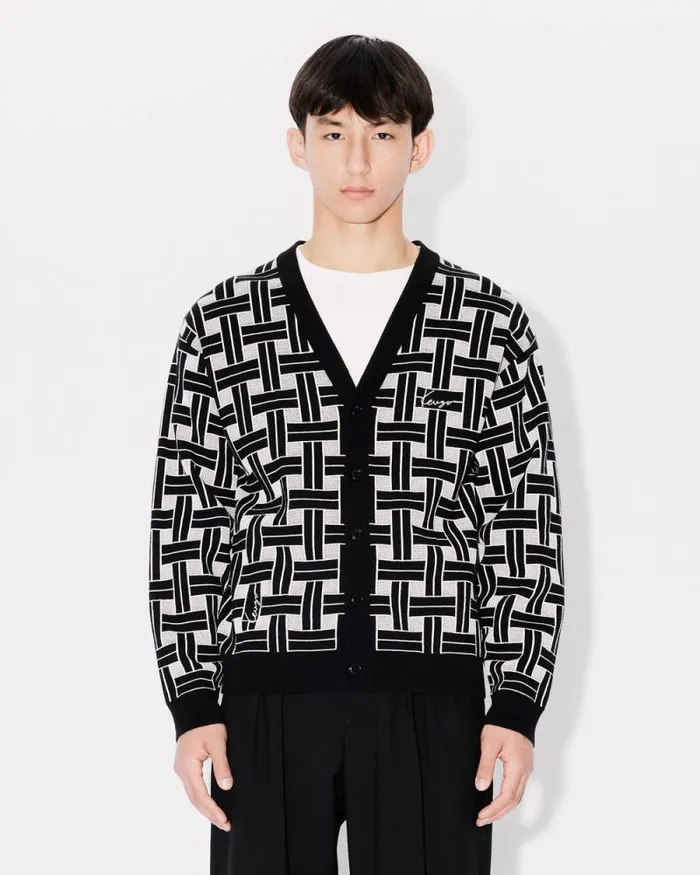 Men 039KENZO Weave039 Embroidered Cardigan Black Kenzo Sweaters And Cardigans