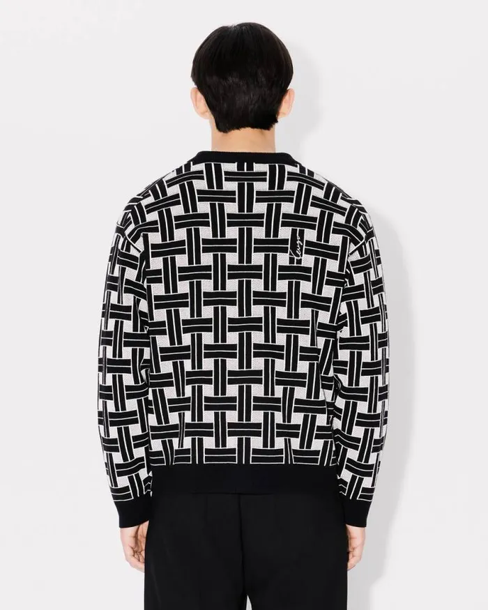 Men 039KENZO Weave039 Embroidered Cardigan Black Kenzo Sweaters And Cardigans