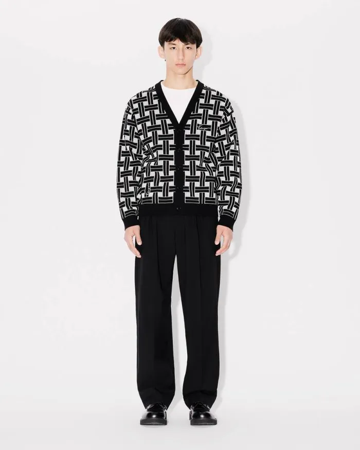 Men 039KENZO Weave039 Embroidered Cardigan Black Kenzo Sweaters And Cardigans