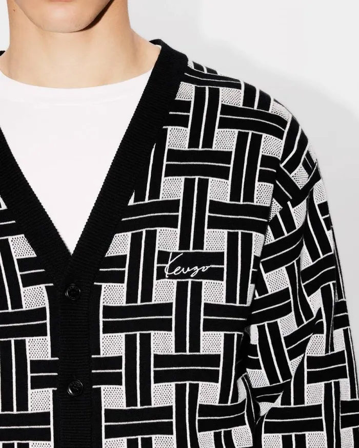 Men 039KENZO Weave039 Embroidered Cardigan Black Kenzo Sweaters And Cardigans
