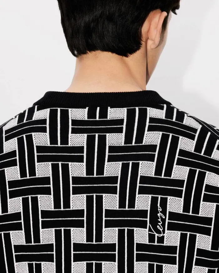 Men 039KENZO Weave039 Embroidered Cardigan Black Kenzo Sweaters And Cardigans