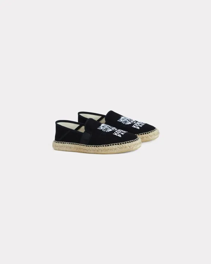 Men 039Lucky Tiger039 Embroidered Canvas Espadrilles Black Kenzo Mules And Espadrilles