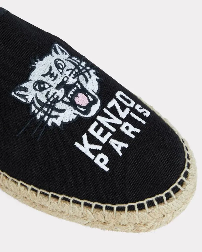Men 039Lucky Tiger039 Embroidered Canvas Espadrilles Black Kenzo Mules And Espadrilles
