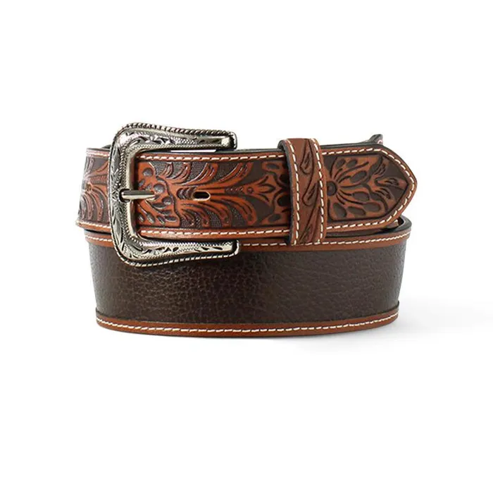 Men Belts Ariat Floral Stamped Tip Belt Brown